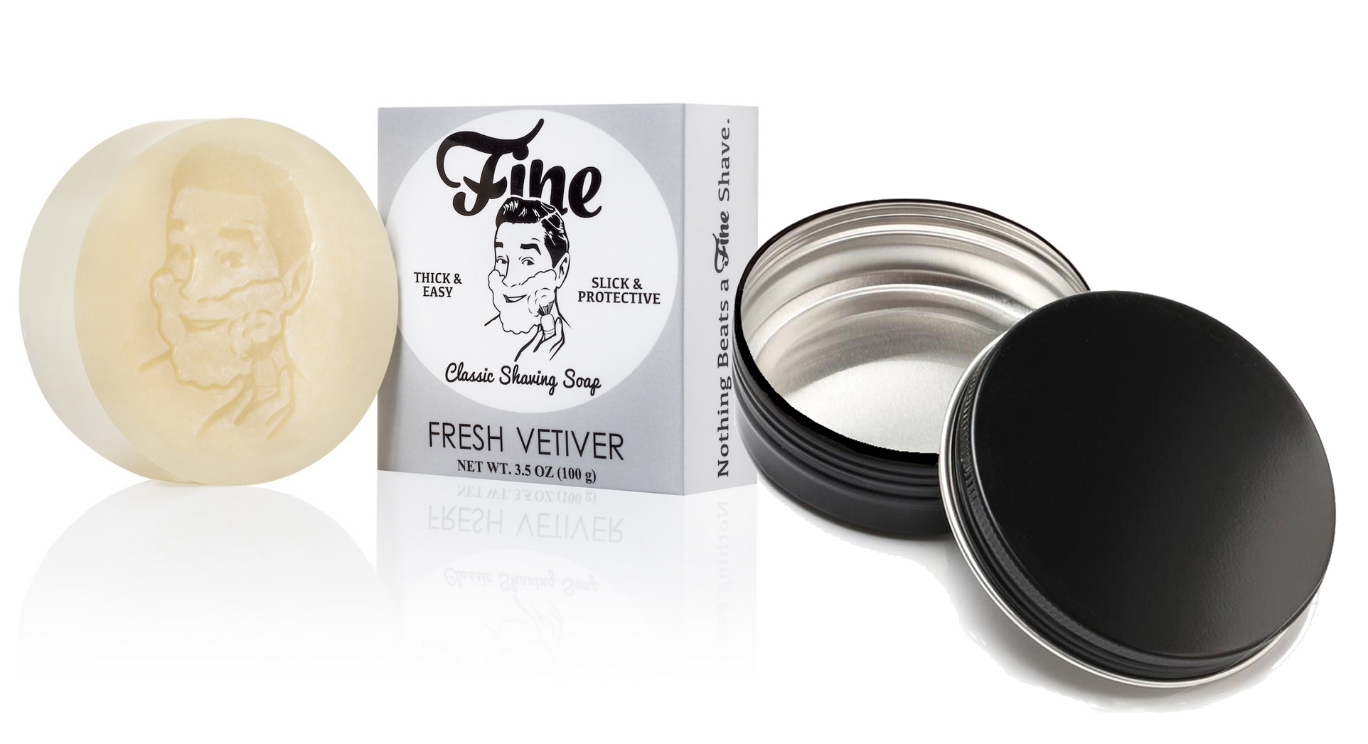 FINE ACCOUNTREMENTS - ( FRESH VETIVER ) SHAVING SOAP WITH FREE BLACK METAL SHAVING SOAP METAL CONTAINER - 100G AUSTRALIA