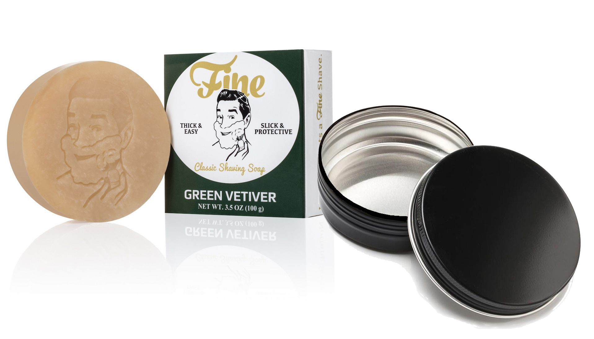 FINE ACCOUNTREMENTS - ( GREEN VETIVER ) SHAVING SOAP WITH FREE BLACK METAL SHAVING SOAP METAL CONTAINER - 100G AUSTRALIA