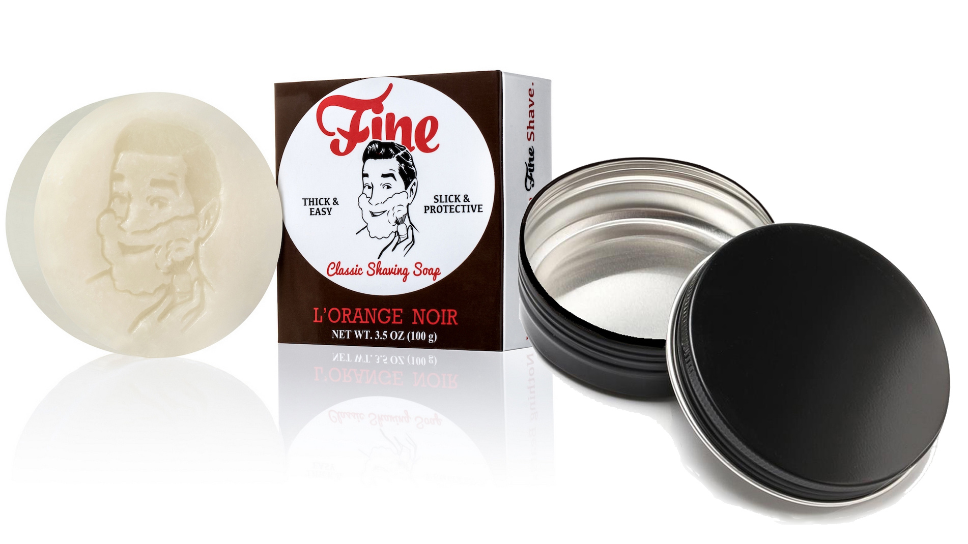 FINE ACCOUNTREMENTS - ( L'ORANGE NOIR ) SHAVING SOAP WITH FREE BLACK METAL SHAVING SOAP METAL CONTAINER - 100G AUSTRALIA