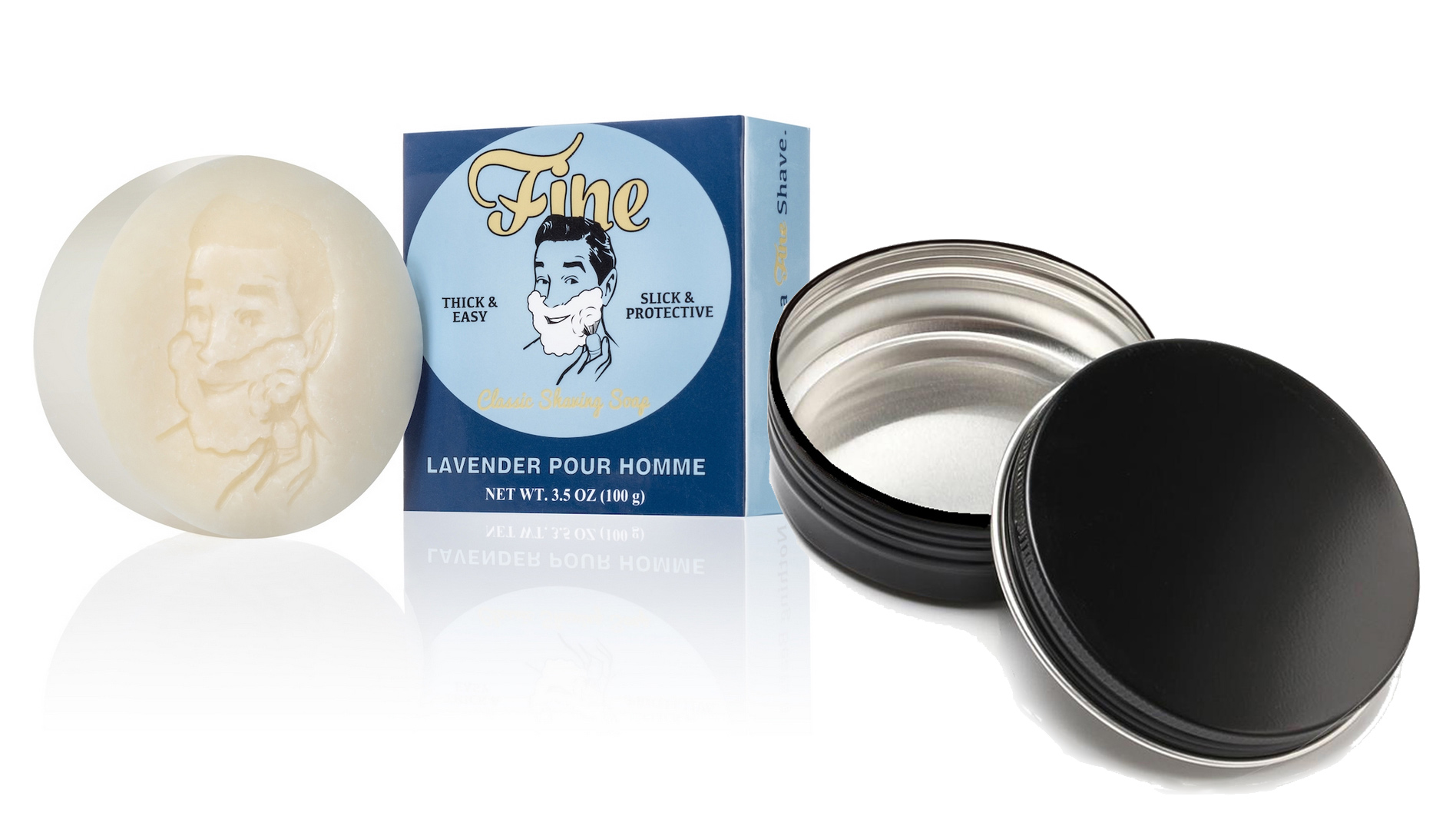 FINE ACCOUNTREMENTS - ( LAVENDER POUR HOMME ) SHAVING SOAP WITH FREE BLACK METAL SHAVING SOAP METAL CONTAINER - 100G AUSTRALIA