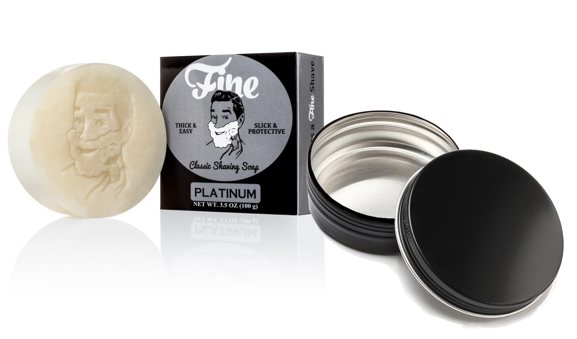 FINE ACCOUNTREMENTS - ( PLATINUM ) SHAVING SOAP WITH FREE BLACK METAL SHAVING SOAP METAL CONTAINER - 100G AUSTRALIA