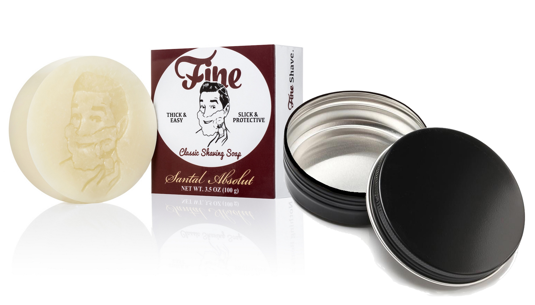 FINE ACCOUNTREMENTS - ( SANTAL ABSOLUT ) SHAVING SOAP WITH FREE BLACK METAL SHAVING SOAP METAL CONTAINER - 100G AUSTRALIA