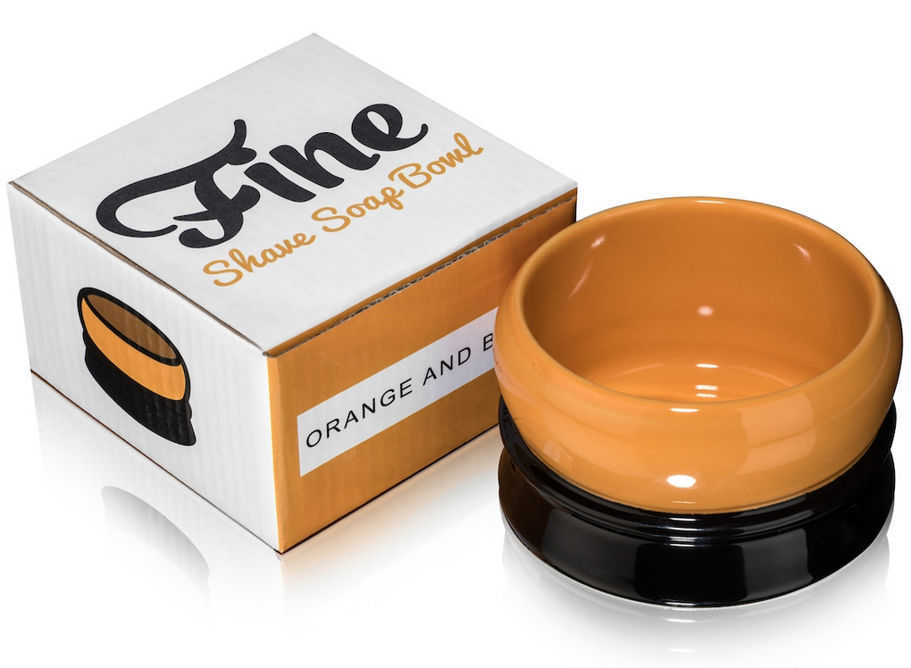 FINE ACCOUTREMENTS ORANGE & BLACK SHAVE SOAP / BRUSH - BOWL AUSTRALIA
