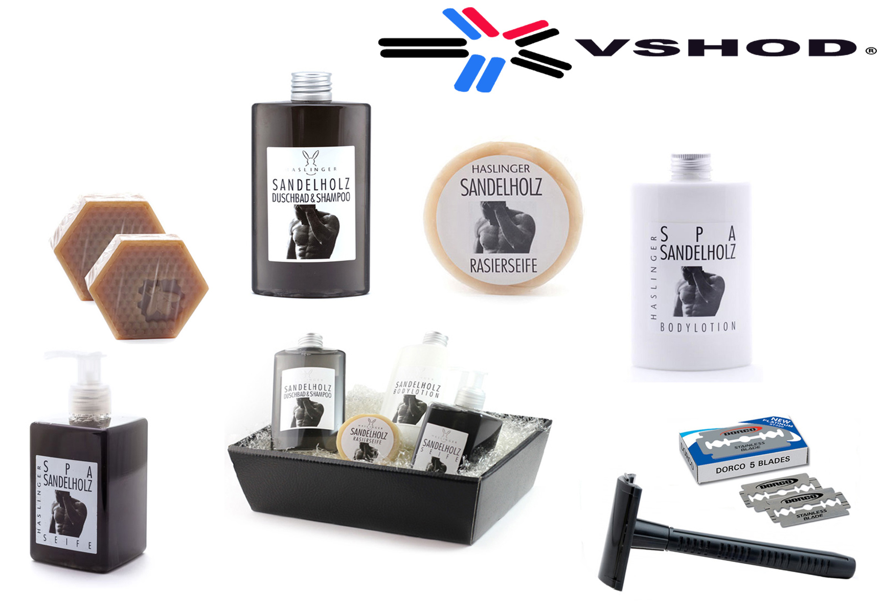 HASLINGER SEIFEN UND KOSMETIK GMBH - SANDELHOLZ SPA RASIERSEIFE SHAVING SET / SHAVE KIT WITH ADJUSTABLE SAFETY RAZOR - AUSTRALIA