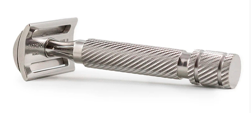 RAZOROCK MANBA SAFETY RAZOR WITH BARBER POLE HANDLE