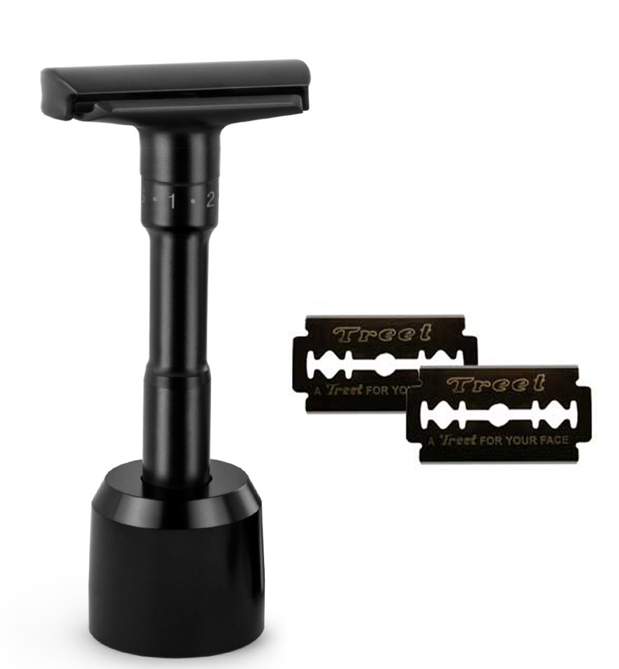 NT ADJUSTABLE 'BLACK' DOUBLE EDGE SAFETY RAZOR ( RAZOR & STAND ALSO AVAILABLE IN SILVER OR GOLD ) - AUSTRALIA