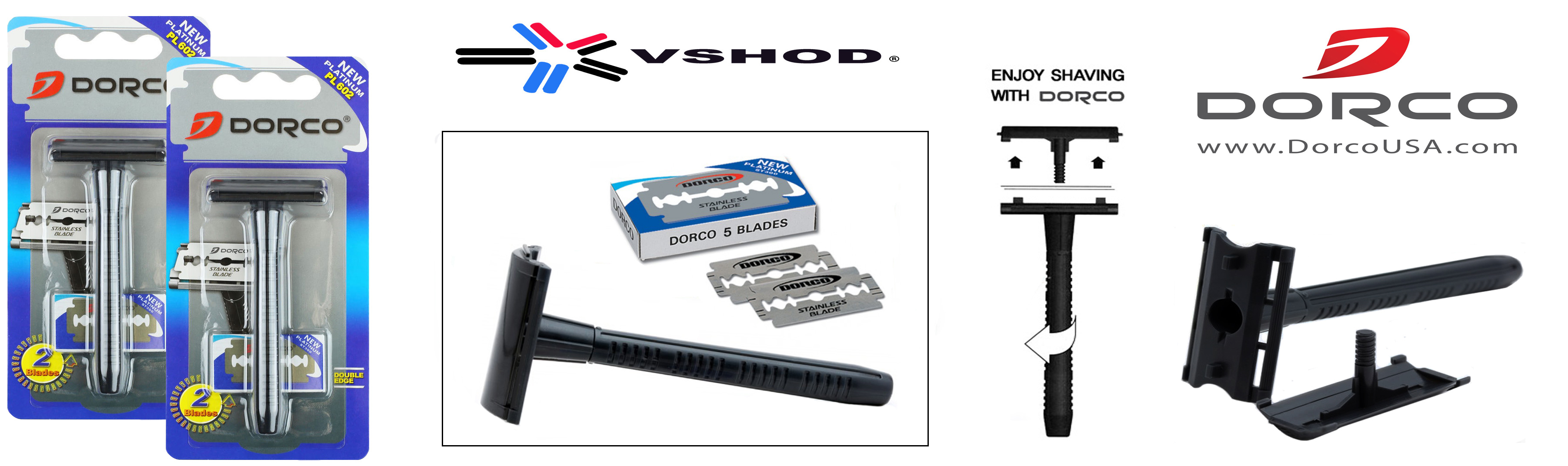 DORCO PL-602 - PLASTIC DOUBLE EDGE ( DE ) SAFETY RAZOR WITH X10 DORCO STAINLESS RAZOR BLADES - AUSTRALIA