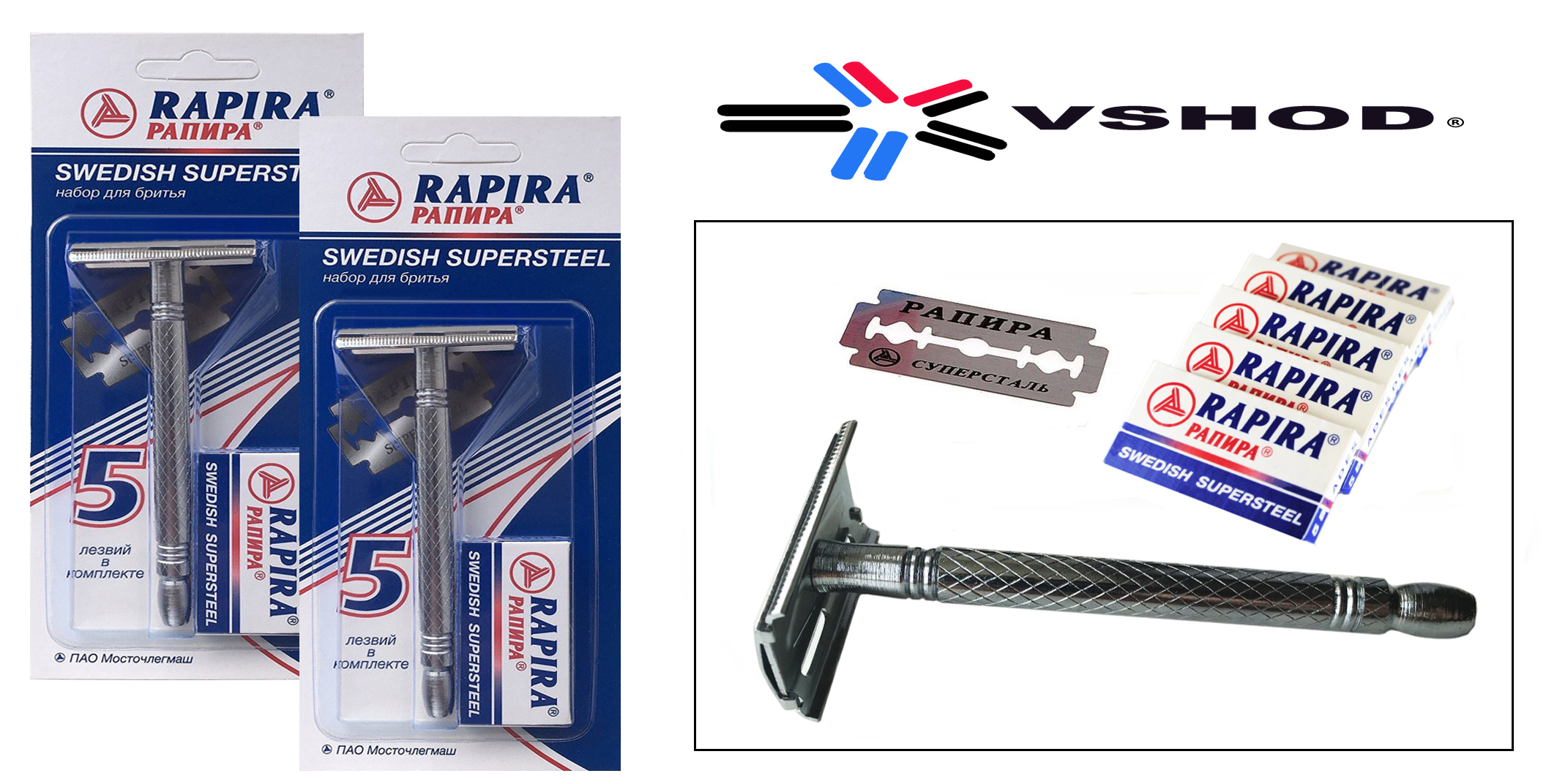 RAPIRA SWEDISH SUPERSTEEL - STEEL DOUBLE EDGE ( DE ) SAFETY RAZOR WITH X10 RAPIRA RAZOR BLADES - AUSTRALIA