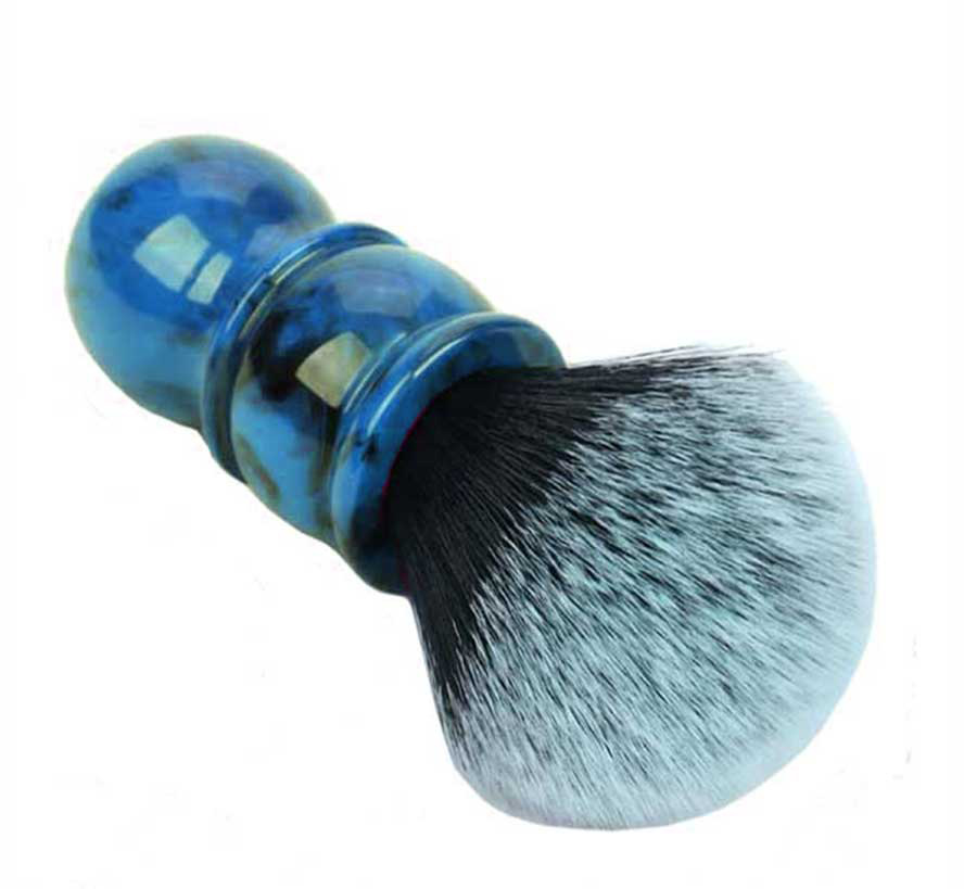 CUSTOM SYNTHETIC SHAVING BRUSH - OCEAN BLUE MARBLE WITH BARBER HANDLE 26mm AUSTRALIA