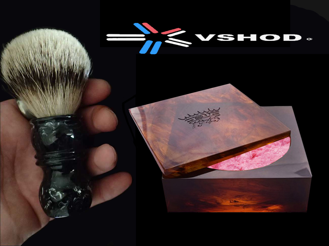 SILVERTIP BADGER SHAVING BRUSH - WITH BLACK / WHITE BARBER HANDLE - AND SAPONIFICIO VARESINO PINK ROSE SHAVING CREAM SOAP - AUSTRALIA