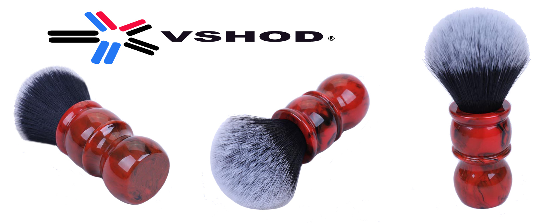 BARBER HANDLE SYNTHETIC SHAVING BRUSH - RED & BLACK MARBLE HANDLE AUSTRALIA
