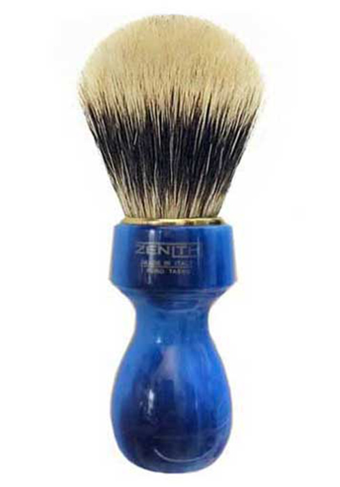 ZENITH BARBERS BADGER SHAVING BRUSH - WITH BLUE / COBALT RESIN HANDLE - 26mm AUSTRALIA
