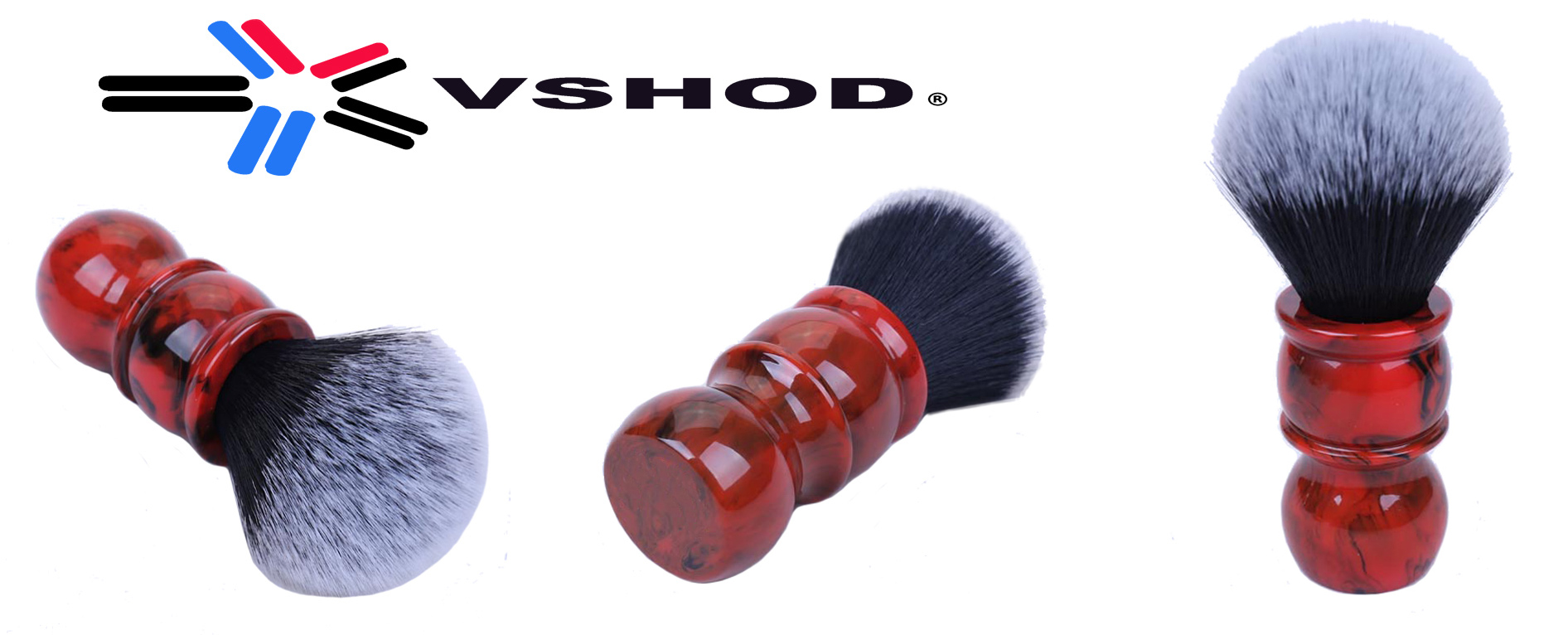 CUSTOM BARBER HANDLE SYNTHETIC SHAVING BRUSH - RED & BLACK MARBLE HANDLE AUSTRALIA