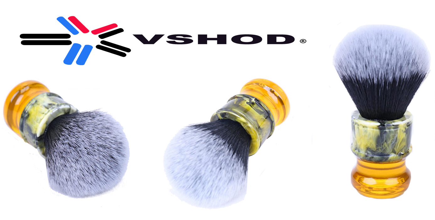 CUSTOM CLEAR YELLOW AND MARBLE HANDLE SYNTHETIC SHAVING BRUSH 24mm AUSTRALIA
