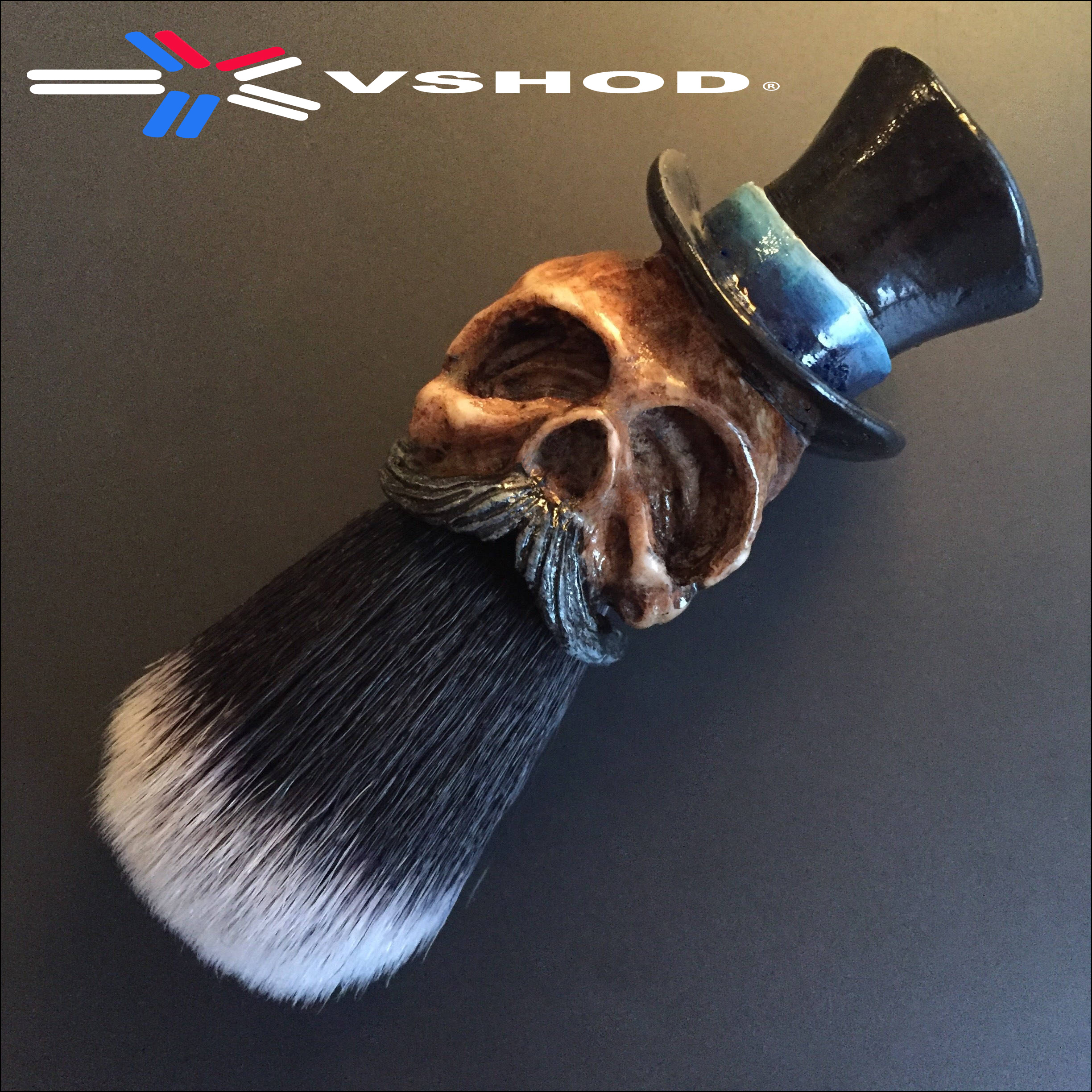CUSTOM SHAVING BRUSH / SKULL - HAND SCULPTED - CAST - PAINTED - HANDLE - SYNTHETIC 20mm AUSTRALIA