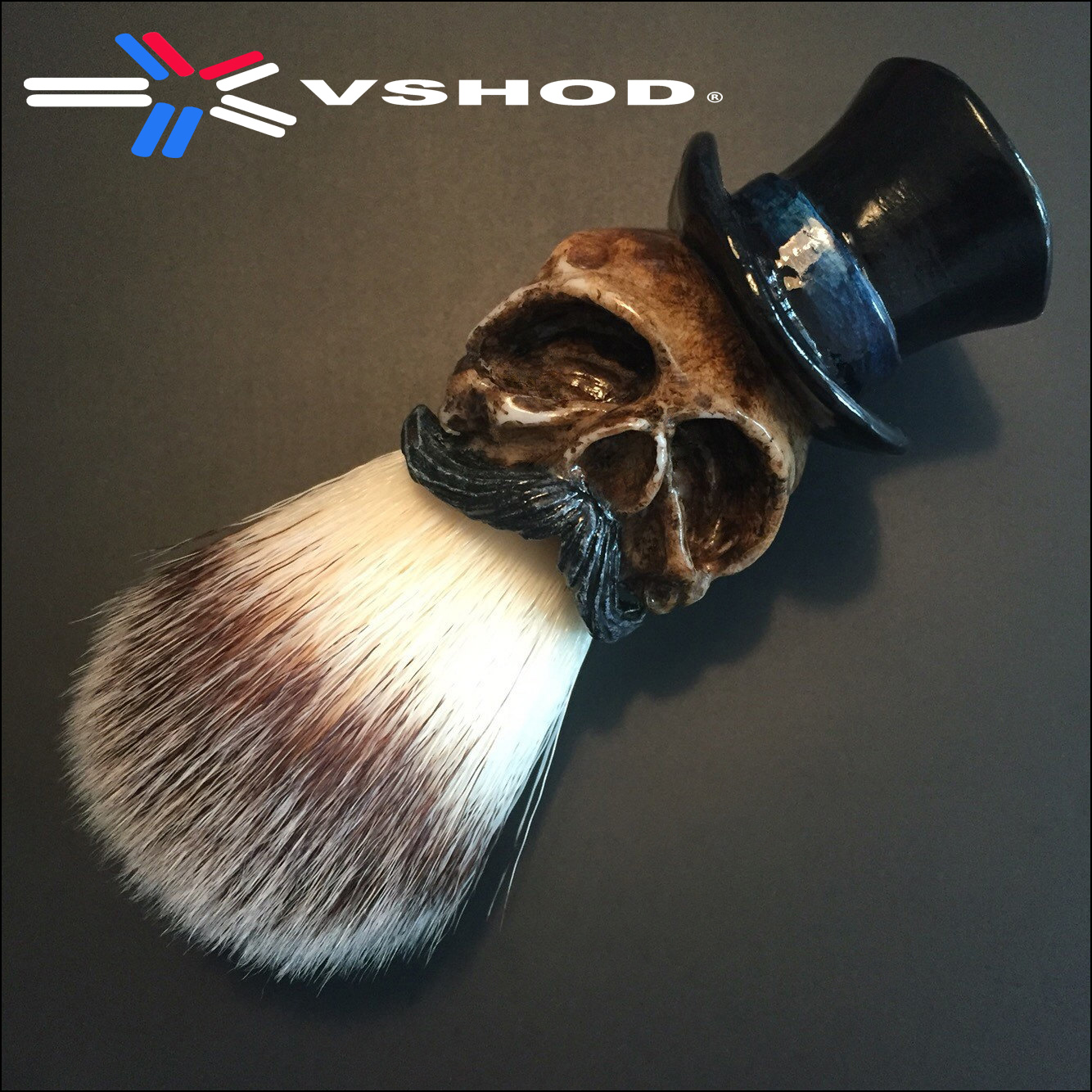 CUSTOM SKULL SHAVING BRUSH - HAND SCULPTED - CAST - PAINTED - HANDLE - SYNTHETIC 21mm AUSTRALIA