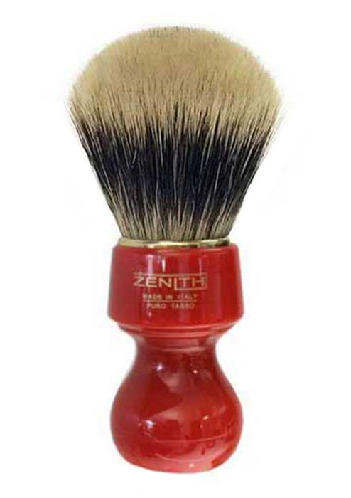 ZENITH SILVERTIP BADGER SHAVING BRUSH - WITH RED / SCARLET / CORAL RESIN HANDLE - 26mm - AUSTRALIA