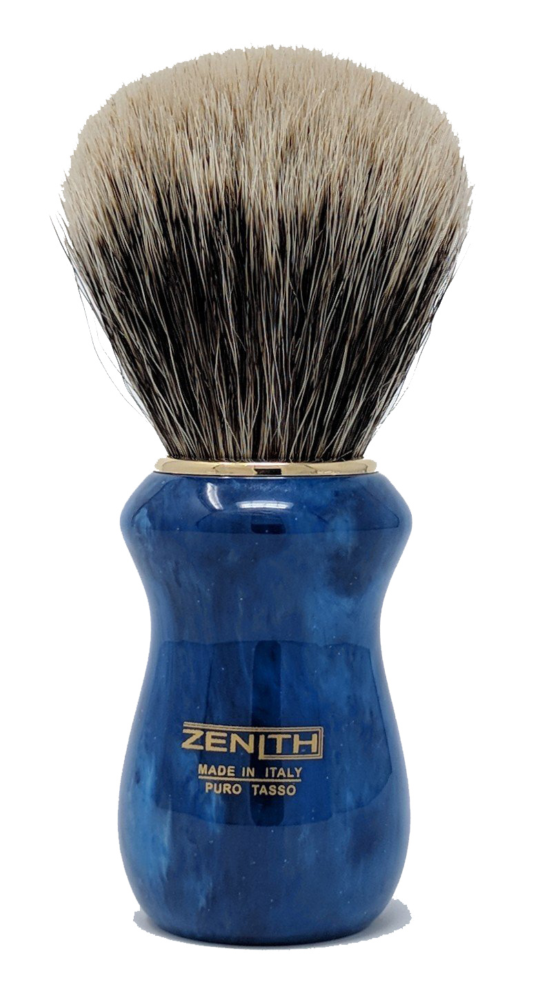 ZENITH SILVERTIP BADGER / MANCHURIAN BADGER SHAVING BRUSH - WITH BLUE / COBALT RESIN HANDLE - 26mm AUSTRALIA