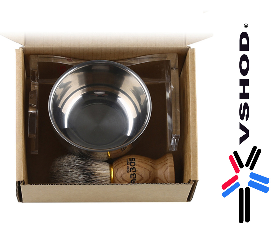 Badger Shaving Brush / Stainless Steel Shaving Bowl / Clear Razor and Brush Stand Australia Badger Shaving Brush / Stainless Steel Shaving Bowl / Clear Razor and Brush Stand Australia