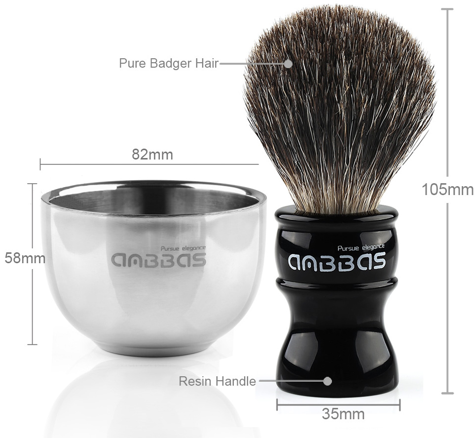 Shaving Brush Set + Stainless Steel Shaving Bowl + Safety Razor Stand Australia