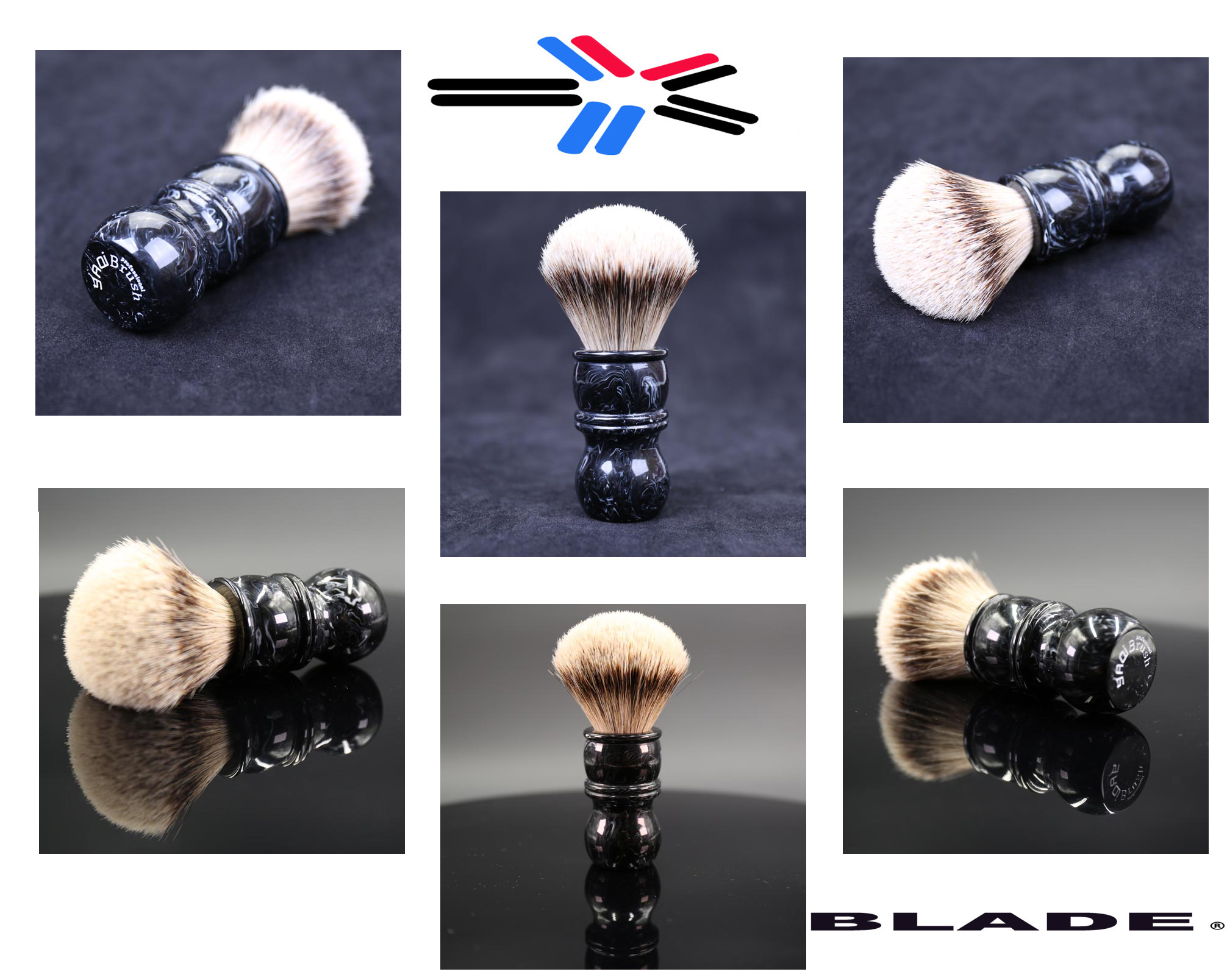 BLADE SHAVING SHOP AUSTRALIA - SILVERTIP BADGER SHAVING BRUSH - WITH BLACK / WHITE - MARBLE RESIN BARBER HANDLE - 22mm AUSTRALIA