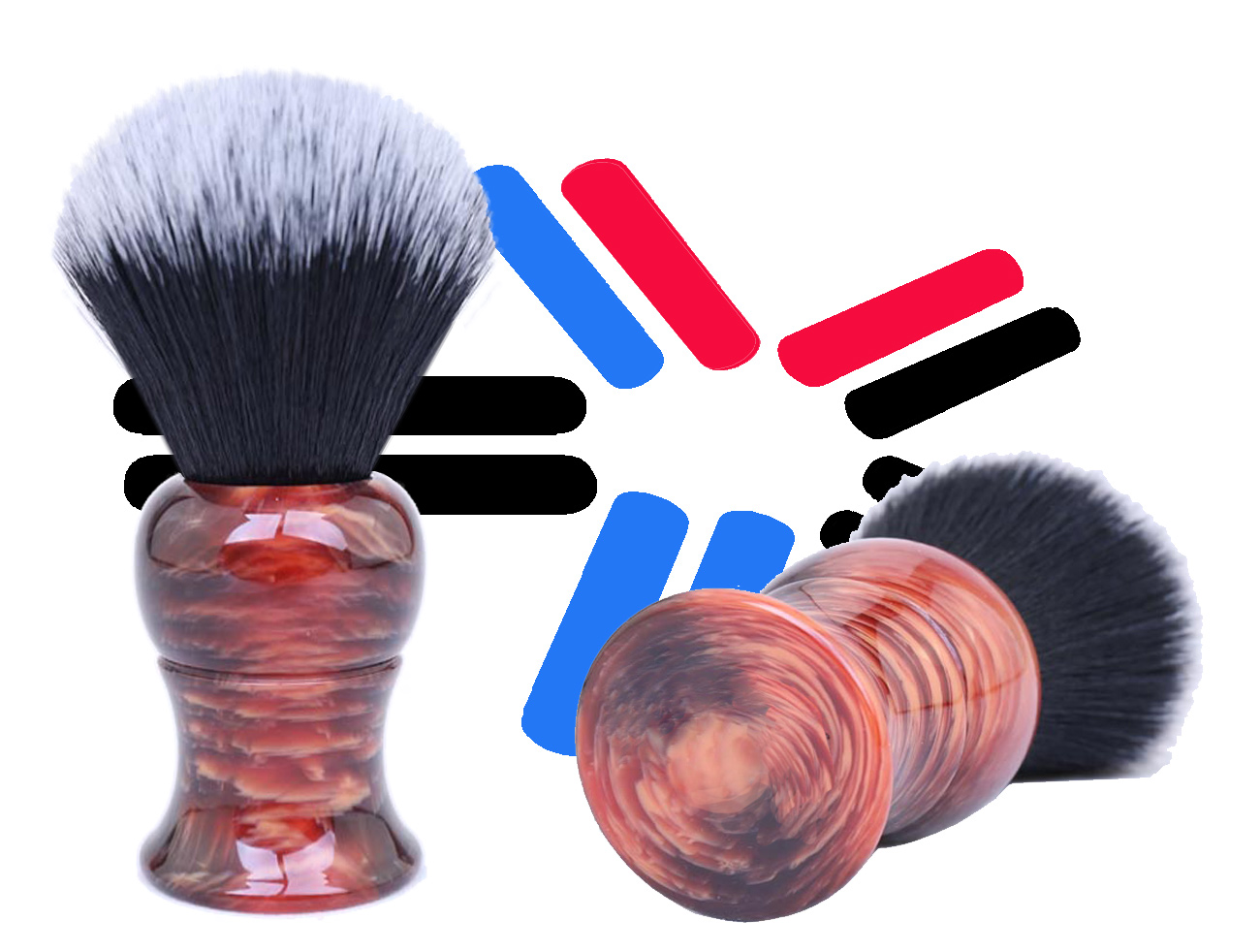 CUSTOM HANDLE SYNTHETIC SHAVING BRUSH - RED & BLACK MARBLE HANDLE 26mm AUSTRALIA