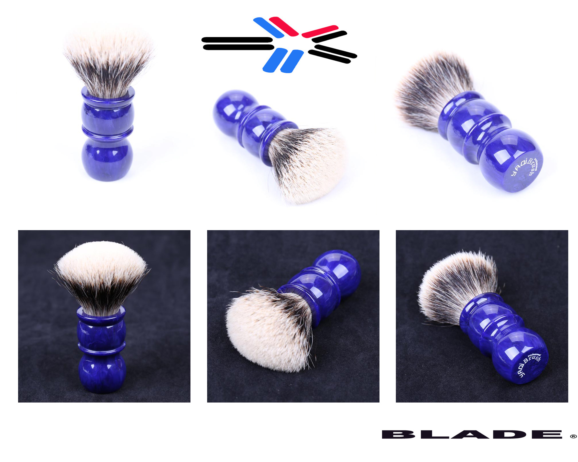 2 BAND BADGER SHAVING BRUSH - WITH PURPLE - MARBLE RESIN BARBER HANDLE - 24mm AUSTRALIA