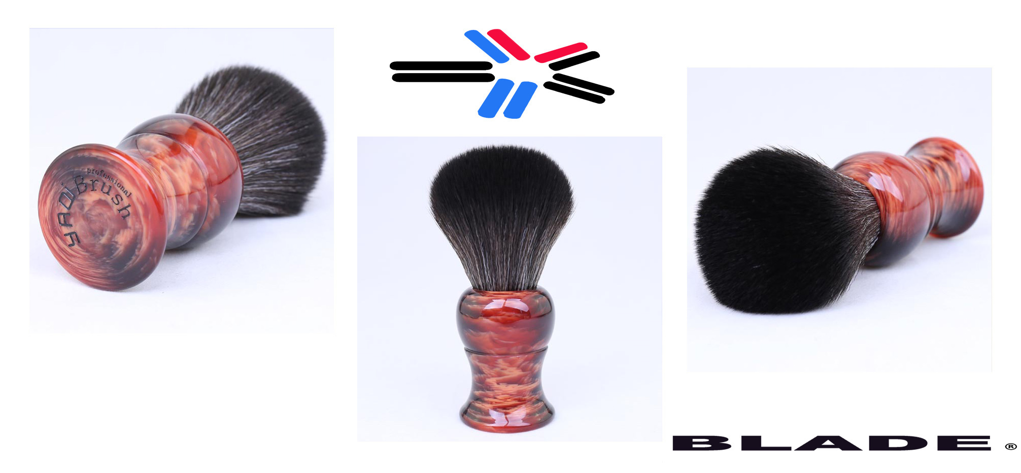 CUSTOM VEGAN SYNTHETIC SHAVING BRUSH - RED & BLACK MARBLE HANDLE 28mm AUSTRALIA