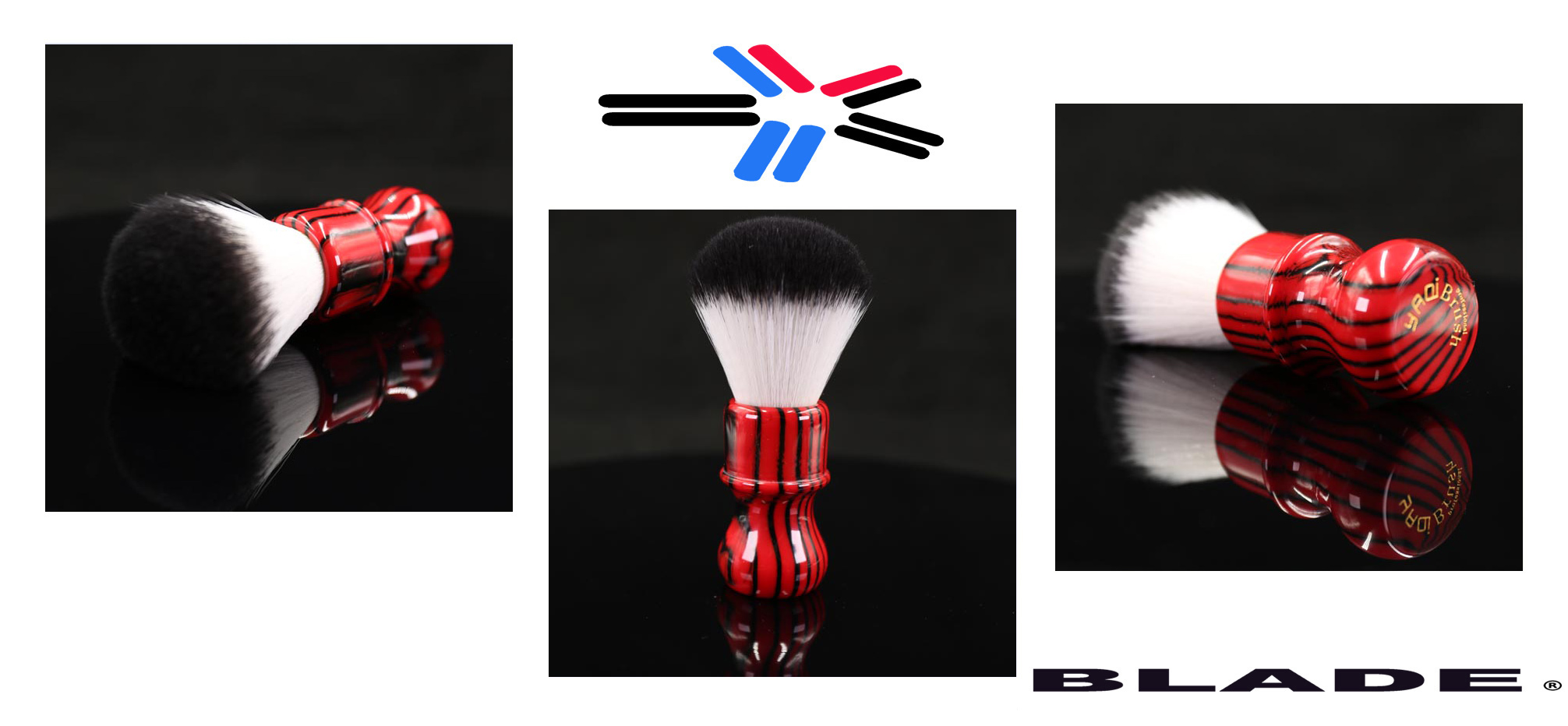 VAMPIRE HANDLE SYNTHETIC SHAVING BRUSH - RED & BLACK MARBLE HANDLE 26mm