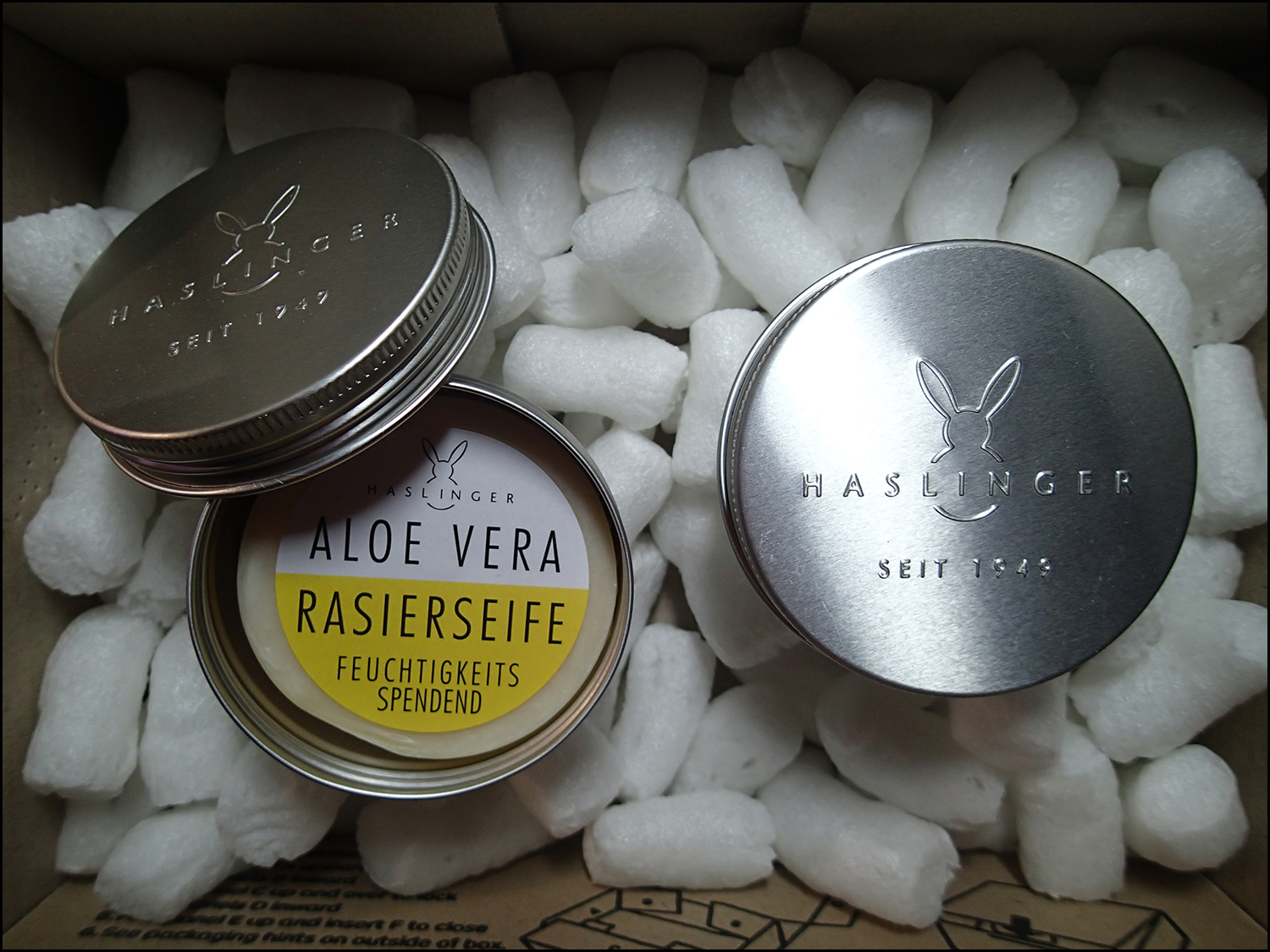 Haslinger Aloe Vera Shaving Soap in Haslinger Metal Soap Container