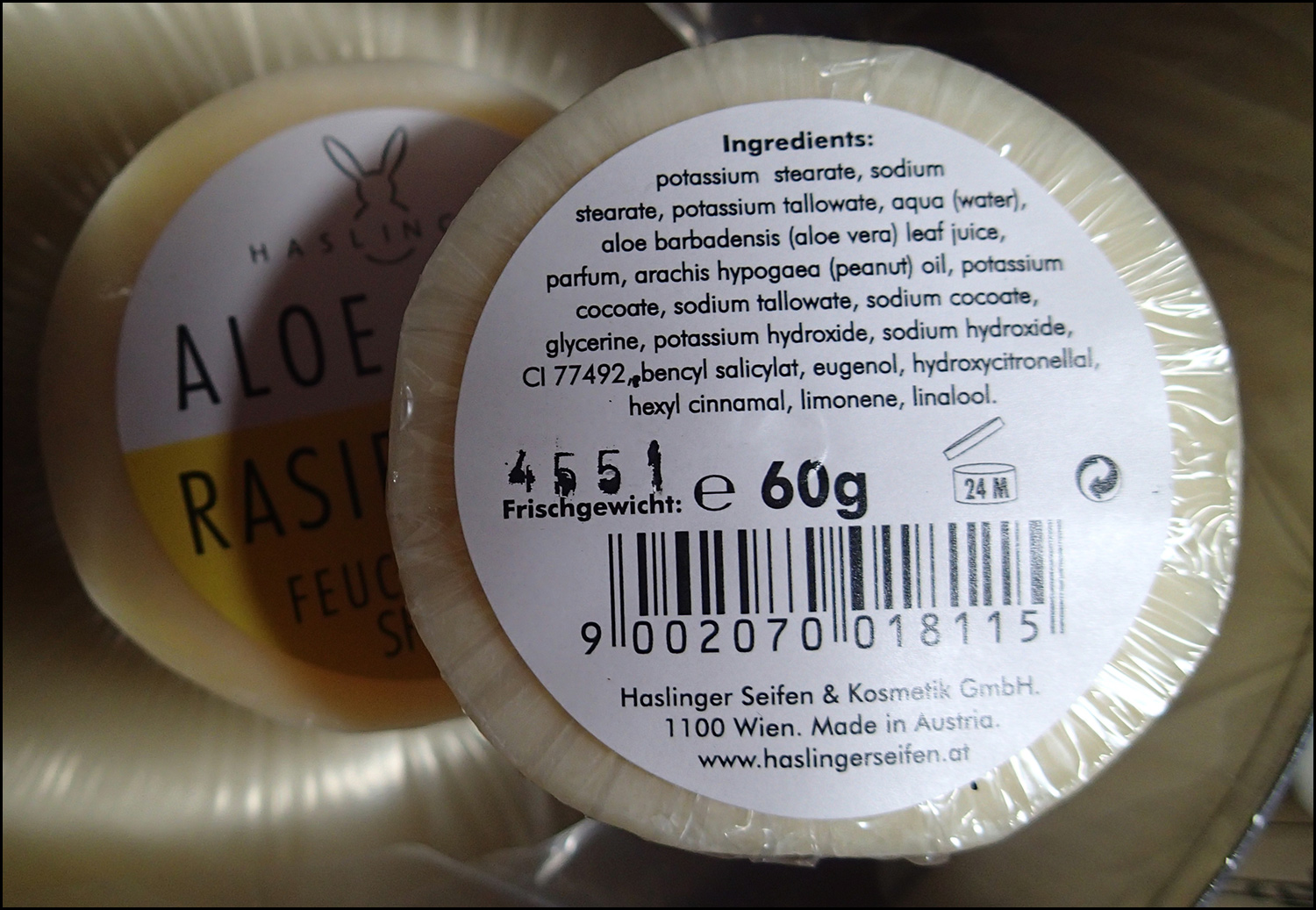 Haslinger Aloe Vera Shaving Soap Ingredients