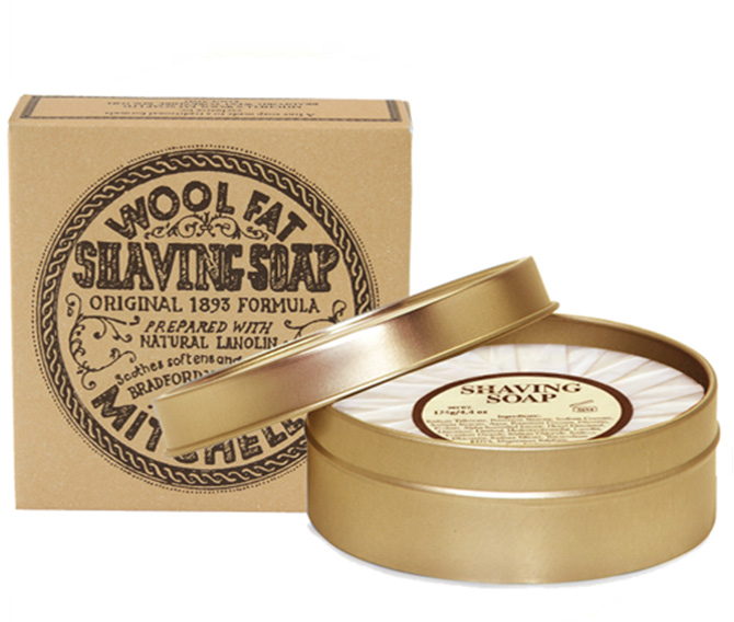 MITCHELLS WOOL FAT ( MWF ) - SHAVING SOAP IN A WATERPROOF GOLD METAL SHAVING BOWL AUSTRALIA