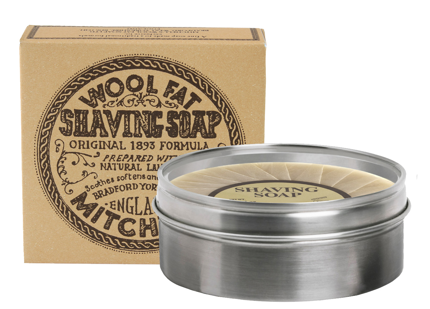 MITCHELLS WOOL FAT ( MWF ) - SHAVING SOAP IN A STAINLESS STEEL SHAVING BOWL / CLEAR LID - 125G ORIGINAL - AUSTRALIA
