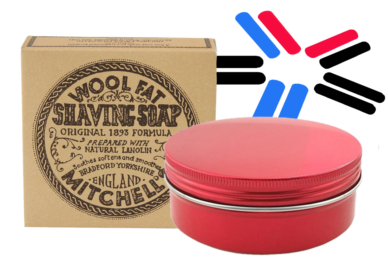 MITCHELLS WOOL FAT ( MWF ) - SHAVING SOAP IN A WATERPROOF RED METAL SHAVING BOWL / CONTAINER - 125G ORIGINAL - AUSTRALIA