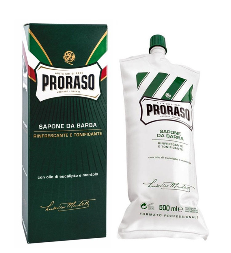 BARBERS SHAVING CREAM AUSTRALIA - PRORASO GREEN ( Menthol & Eucalyptus ) - BARBERS SHAVING CREAM TUBE / 500ml BLADDER - AUSTRALIA