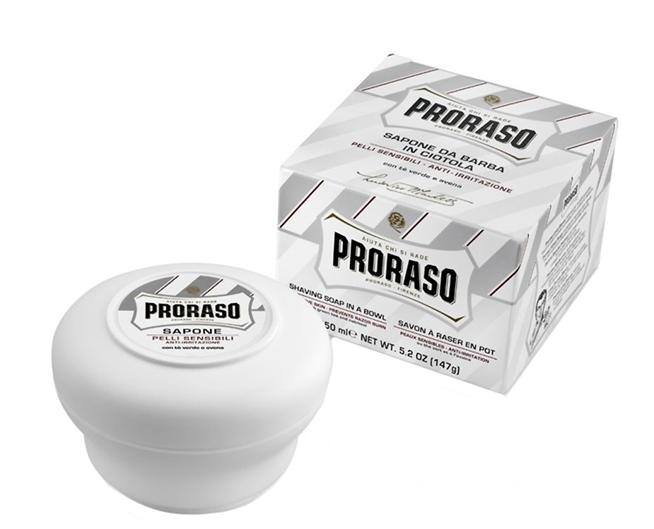 PRORASO WHITE ( Menthol / Green Tea / Oatmeal ) - SHAVING SOAP FOR SENSITIVE SKIN - IN A BOWL - 147G - AUSTRALIA