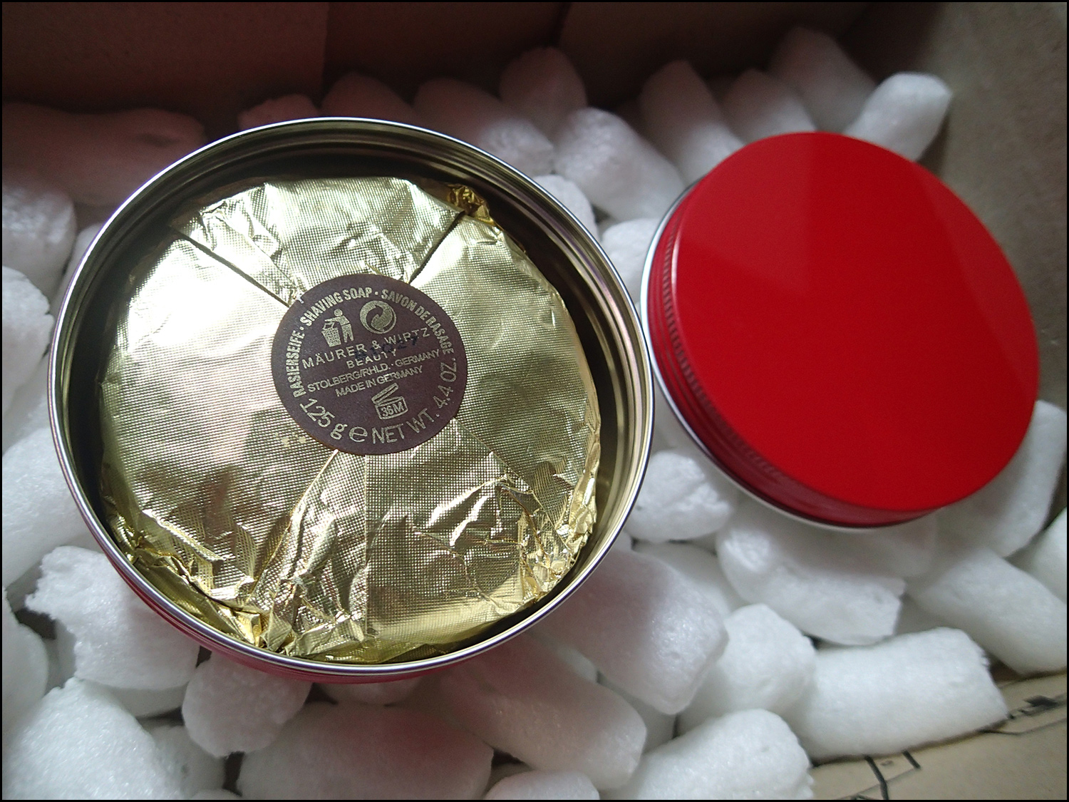 TABAC Shaving Soap in a Metal Red Container