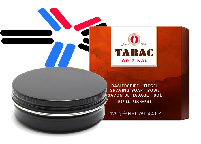TABAC SHAVING SOAP IN A WATERPROOF " BLACK " METAL SHAVING SOAP BOWL ( MADE IN GERMANY ) - 125G ORIGINAL AUSTRALIA