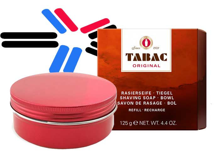TABAC SHAVING SOAP IN A WATERPROOF " RED " METAL SHAVING SOAP BOWL ( MADE IN GERMANY ) - 125G ORIGINAL AUSTRALIA