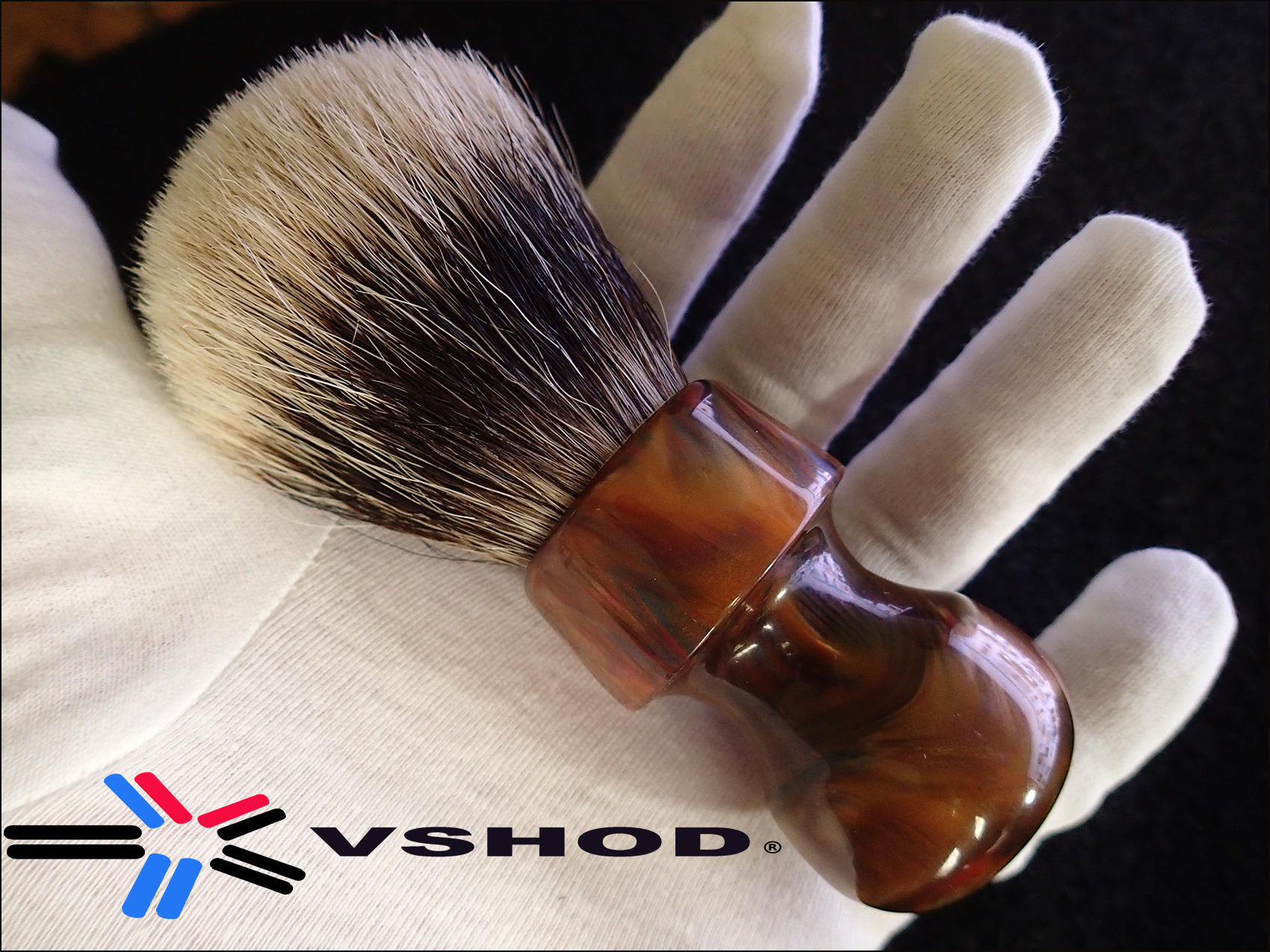 CUSTOM - FINEST BADGER SHAVING BRUSH - 30mm KNOT / HANDMADE ( HAND - TURNED MULTI COLOURED BROWN MARBLE BARBER HANDLE ) AUSTRALIA