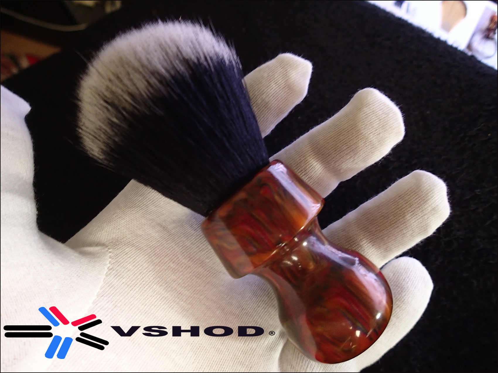 CUSTOM - SYNTHETIC SHAVING BRUSH - 24mm OR 30mm TUXEDO KNOT / HANDMADE ( HAND - TURNED MULTI COLOURED BROWN MARBLE BARBER HANDLE ) AUSTRALIA