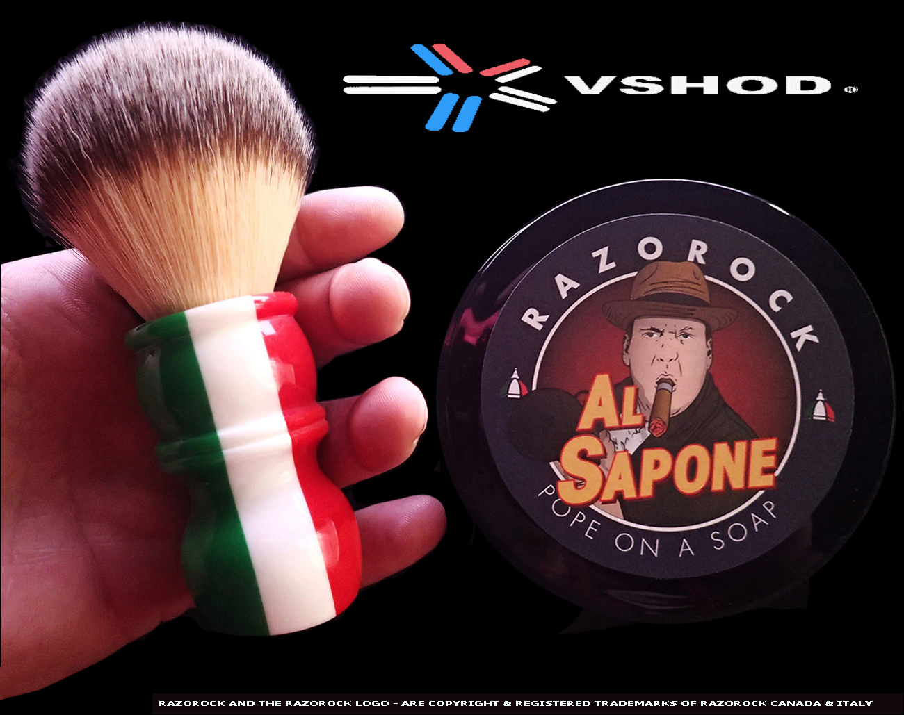 RAZOROCK SHAVE BRUSH - ITALIAN BARBER - ITALIAN FLAG PLISSOFT - ( RED / WHITE / GREEN - BARBER HANDLE ) - AUSTRALIA