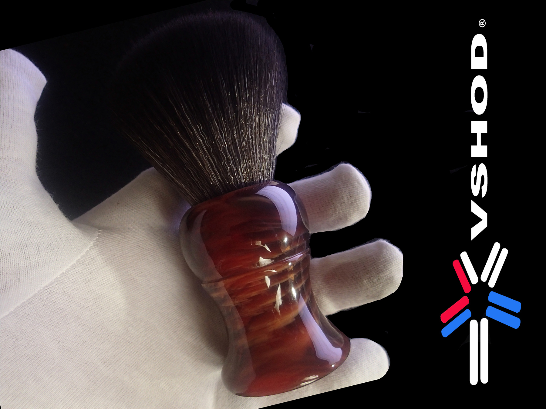 RED AND BLACK PATTERN FAN HANDLE - SYNTHETIC SHAVING BRUSH - 26mm or 28mm ( SOLID RESIN HANDLE ) AUSTRALIA