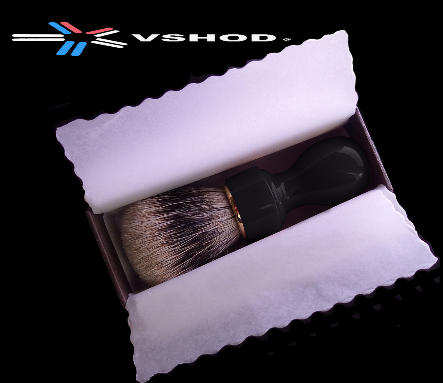 Euro Style Silvertip Badger Shaving Brush with Midnight Black Barber Shop Handle - Handmade in Italy - VSHOD AUSTRALIA