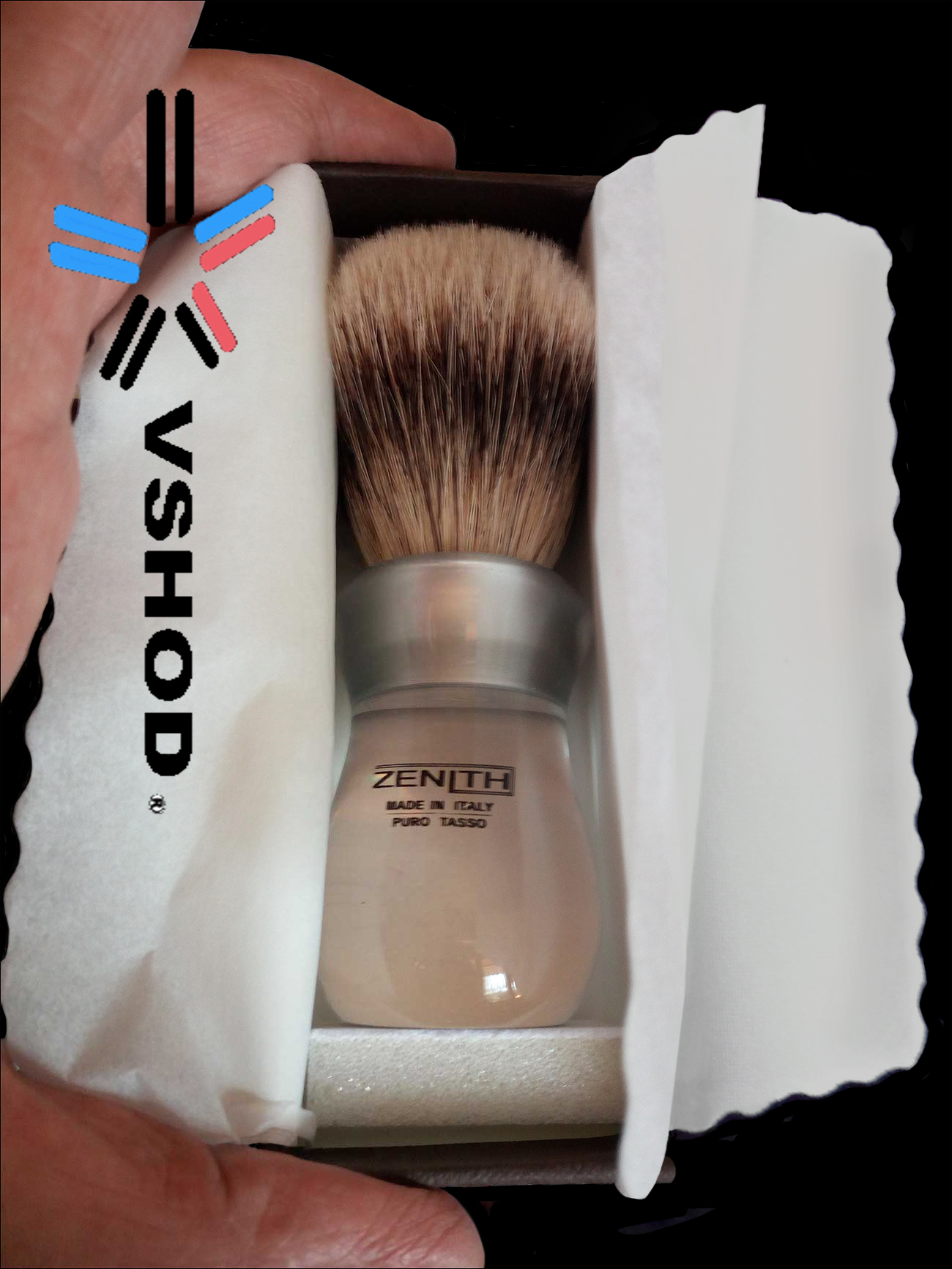 ZENITH BOAR HAIR SHAVING BRUSH - BRISTLE WITH OPAQUE GLASS HANDLE
