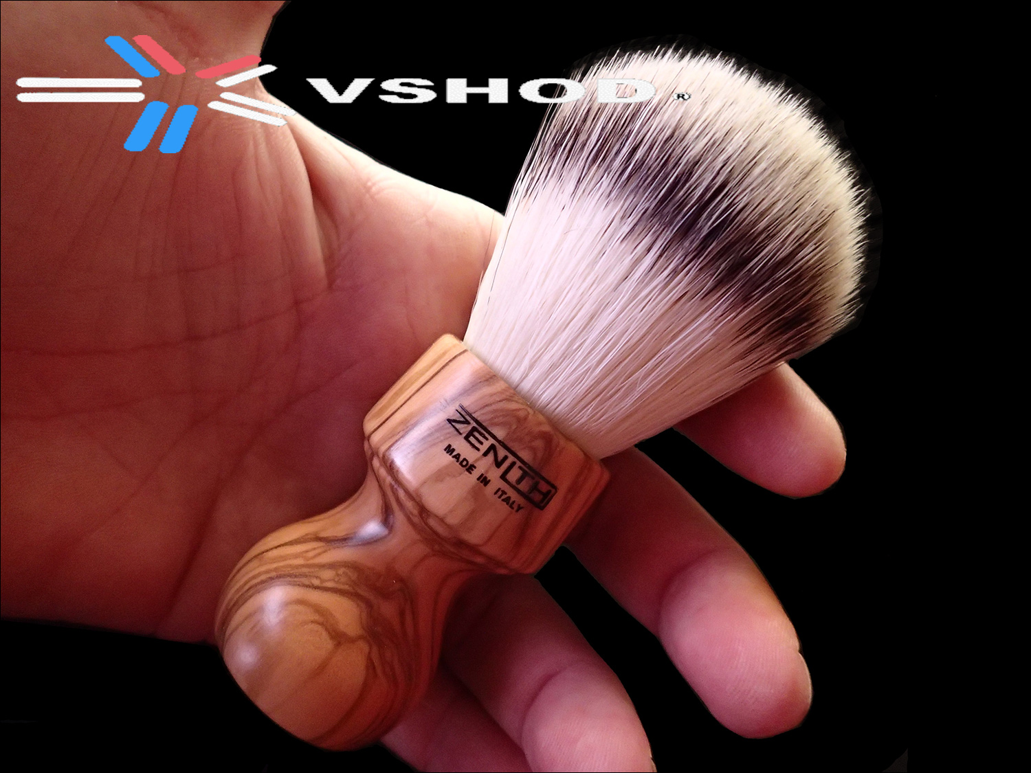 ZENITH - SYNTHETIC SHAVING BRUSH - ( WITH HANDMADE - HAND TURNED WOODEN SHORT BARBER SHOP HANDLE ) AUSTRALIA