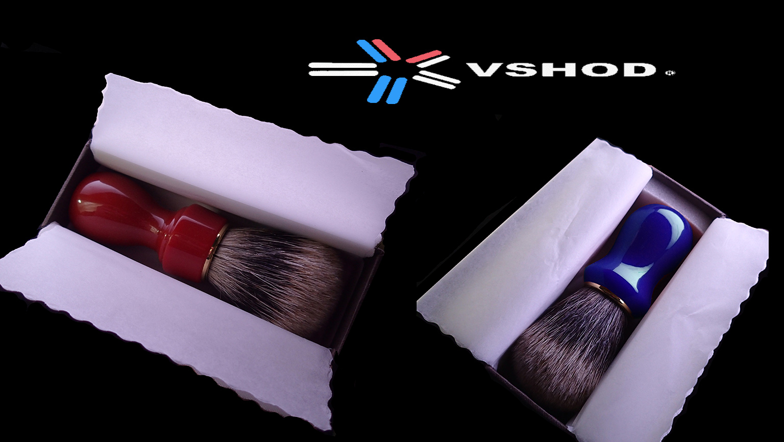 ZENITH SHAVE BRUSHES - MANCHURIAN BADGER & SILVERTIP BADGER SHAVING BRUSHES ( WITH SCARLET RED & BLUE - CORAL / COBALT RESIN HANDLES ) AUSTRALIA