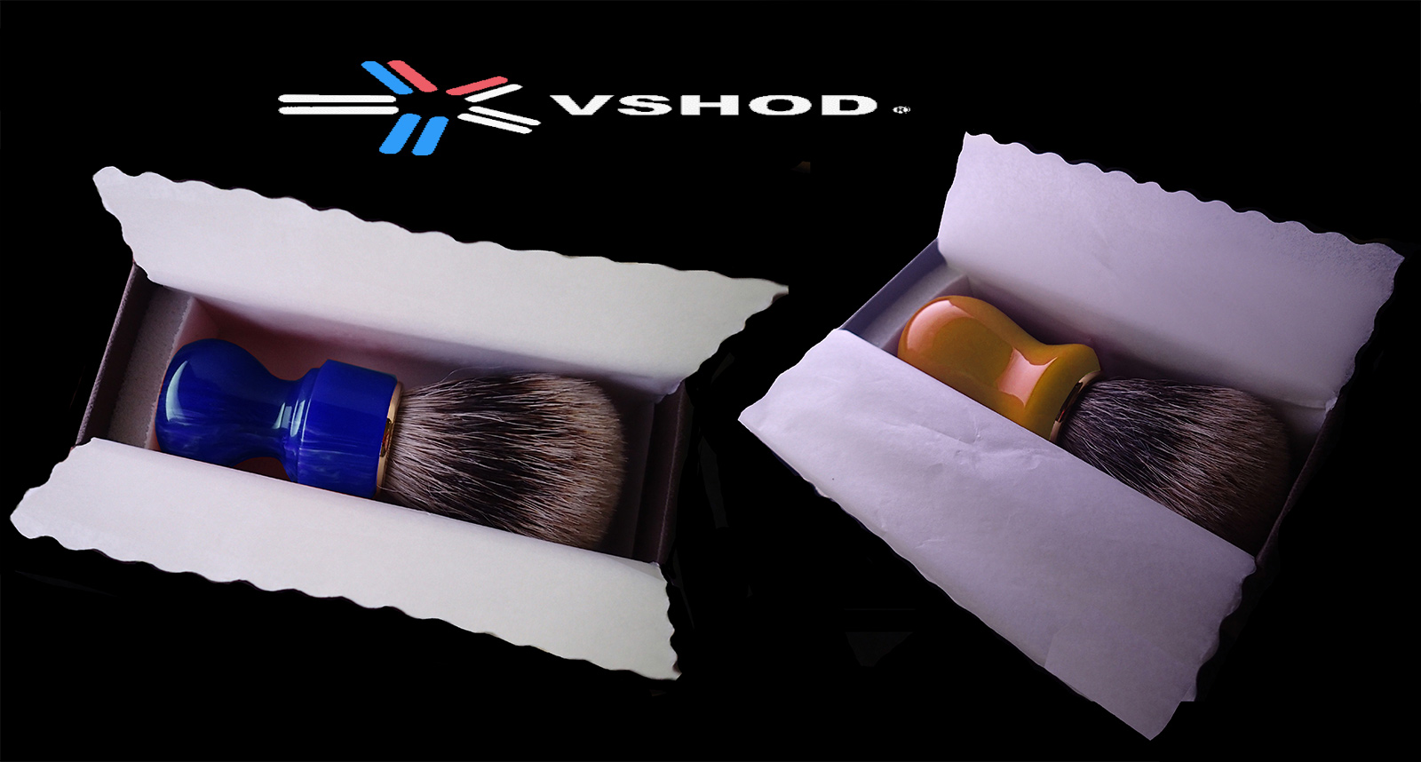 ZENITH SHAVING BRUSHES - MANCHURIAN BADGER & SILVERTIP BADGER SHAVE BRUSHES ( WITH BLUE & YELLOW / COBALT RESIN HANDLES ) AUSTRALIA